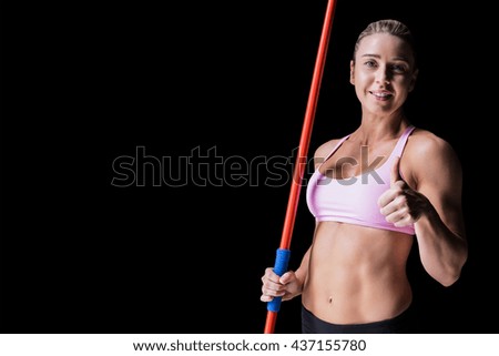 Similar – Side profile view portrait of one young athletic woman at crossfit training, exercising with trx suspension fitness straps over dark background, looking away