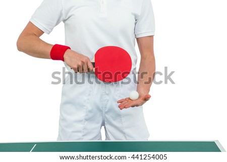 Female athlete playing table tennis on white background