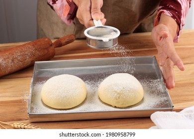 Female Bakers Hold Strainer Coating Raw Bread Dough with Flour, Baking Process Making Milk  Hearth Bread or Mirukuhasu, Japanese White Fluffy Bread  - Powered by Shutterstock
