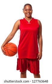 Female Basketball Player. Studio Shot Over White.