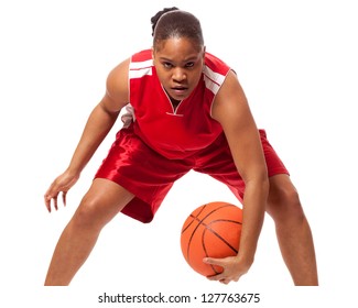 Female Basketball Player. Studio Shot Over White.