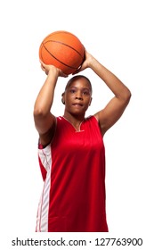 Female Basketball Player. Studio Shot Over White.