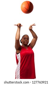 Female Basketball Player. Studio Shot Over White.