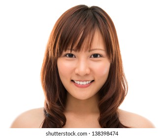 Female Beauty Portrait. Face Closeup Of Stunning Beautiful Mixed Chinese Asian Woman. Isolated On White Background.