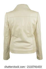 Female Beige Leather Jacket Back View, Women's Biker Jacket