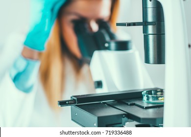 Female biotechnology scientists working in laboratory