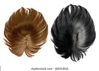 Female Black And Brown Hair Wigs Isolated On White Background