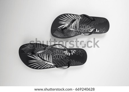 Female Black Slipper on White Background, Isolated Product, Top View, Studio.