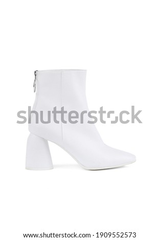 Female boots white color isolated on white background. Women's shoes. Side view
