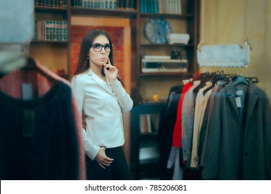 Female Boss Entrepreneur Small Business Owner Inside Store. Portrait Of A Business Woman Manager In Her Clothing Shop