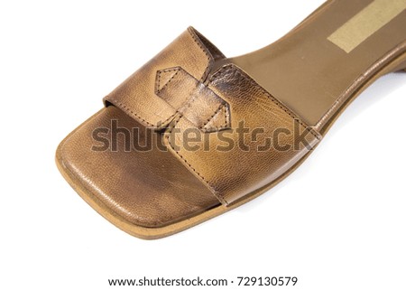 Female Brown Leather Slipper on White Background, Isolated Product.