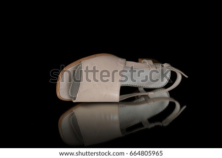 Female Brown Sandal on White Background, Isolated Product, Top View, Studio.