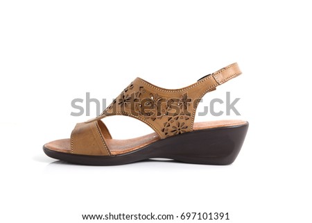 Female Brown Sandal on White Background, Isolated Product.