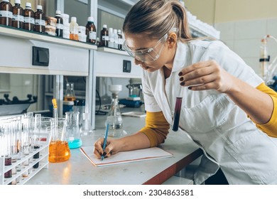 Female chemistry scientist doing experiments in lab.	 - Powered by Shutterstock