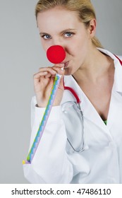 Female Clown Doctor With Red Nose