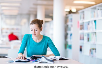 Female College Student In A Library (shallow DOF; Color Toned Image)