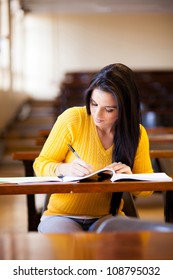 Female College Student Studying In Lecture Hall