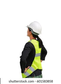 Female Construction Worker Isolated On White Background