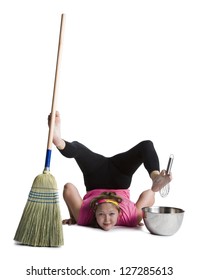 Female Contortionist Sweeping And Mixing