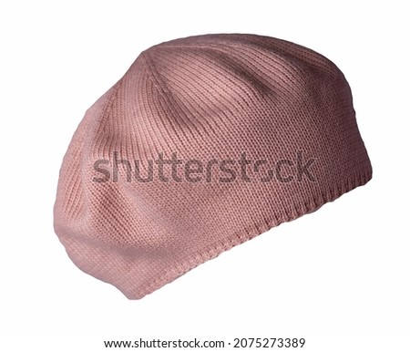 female coral beret isolated on white background. autumn accessory