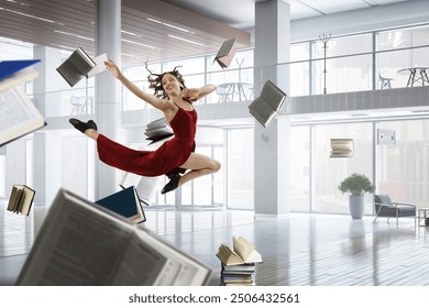 Female dancer against office background - Powered by Shutterstock