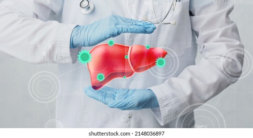 Female doctor with drawn liver, closeup. Hepatitis concept - Shutterstock ID 2148036897