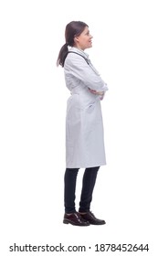 Female Doctor Full Body Side View On White Background