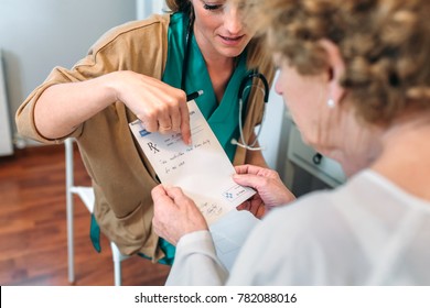 Female doctor giving a prescription to female senior patient - Shutterstock ID 782088016