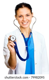 Female Doctor Holding Stethoscope.