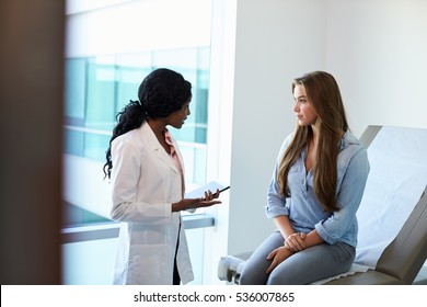 Female Doctor Meeting With Teenage Patient In Exam Room