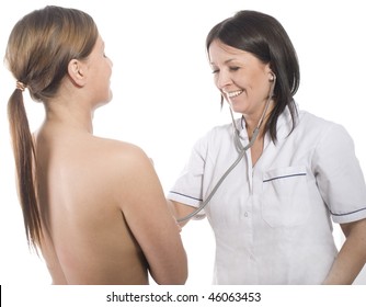 Female Doctor Performing Breast Examination Stock Photo