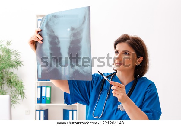 Female doctor\
radiologist working at the clinic\
