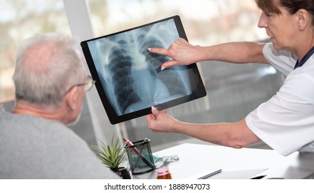 Female Doctor Showing Xray To Her Patient In Medical Office