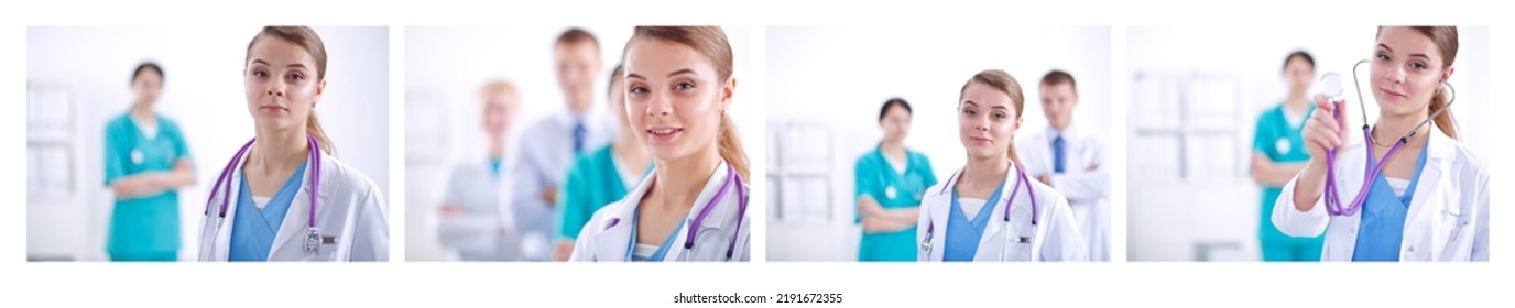 Female Doctor With Stethoscope Holding Heart,on Dark Background