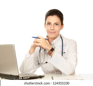 A Female Doctor Working Isolated On White Background