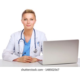 A Female Doctor Working Isolated On White Background