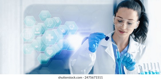 Female doctor working with test tube and experimental in laboratory, Medical and scientist concept. - Powered by Shutterstock