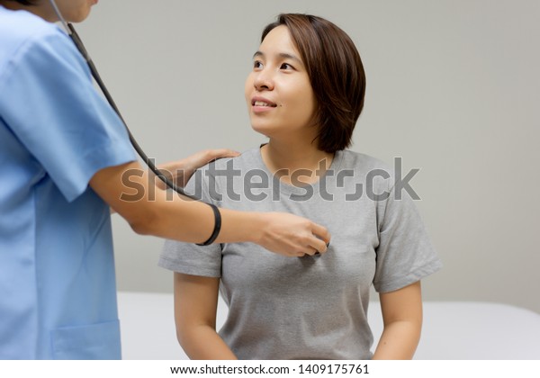 Female Doctors Checking Heartbeat Sound Heart Stock Photo Edit Now
