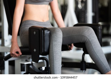 Female Doing Weight Exercise For Legs By Inner Thigh Machine In The Sports Gym, Bodybuilder Concept. 