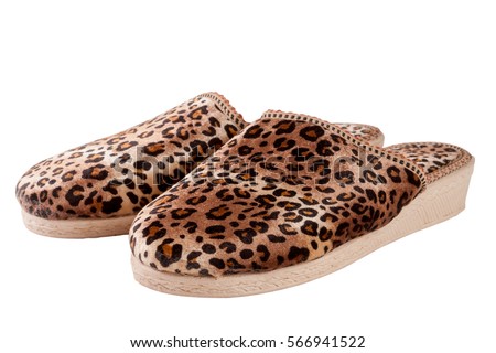 female domestic leopard slippers isolated on white background