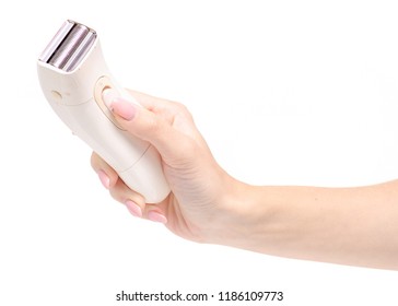 Female electric shaver in a hand on a white background isolation