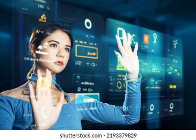 A Female Engineer In The Near Future Who Operates A Hologram Screen