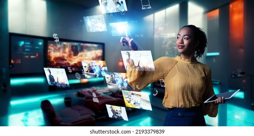 A Female Engineer In The Near Future Who Operates A Hologram Screen