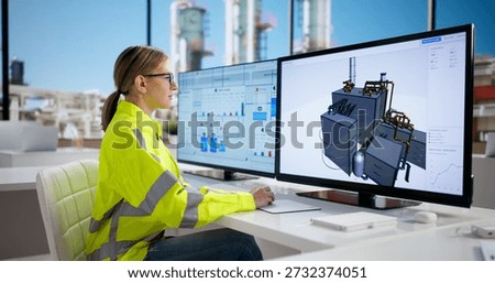 Female Engineer Using 3D Software To Monitor Turbine Operations