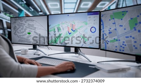 Female Engineer Using BIM Software For Urban Energy Mapping