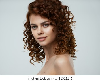 Pretty Woman Curly Hair Naked Shoulders Stock Photo Edit Now 1409614979