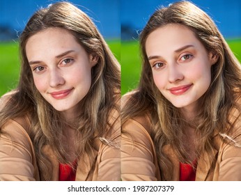 Female Face Before And After Retouch