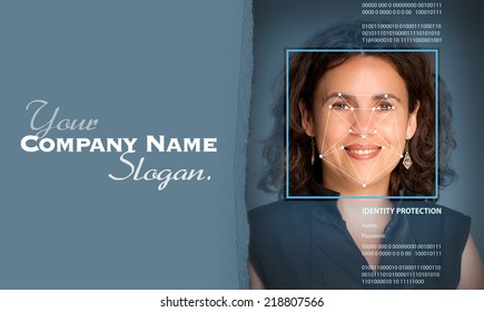 Female face with lines from a facial recognition software