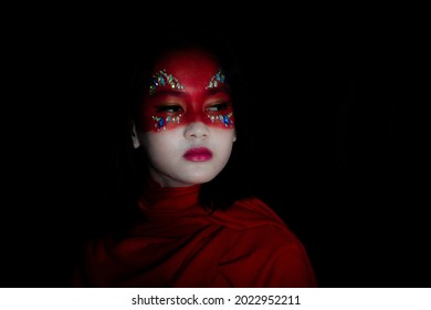 Female Face Red White Face Painting Stock Photo (Edit Now) 2022952211