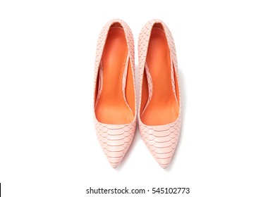 Female Fashion Shoes High Heels Pink Orange Isolated On White Background